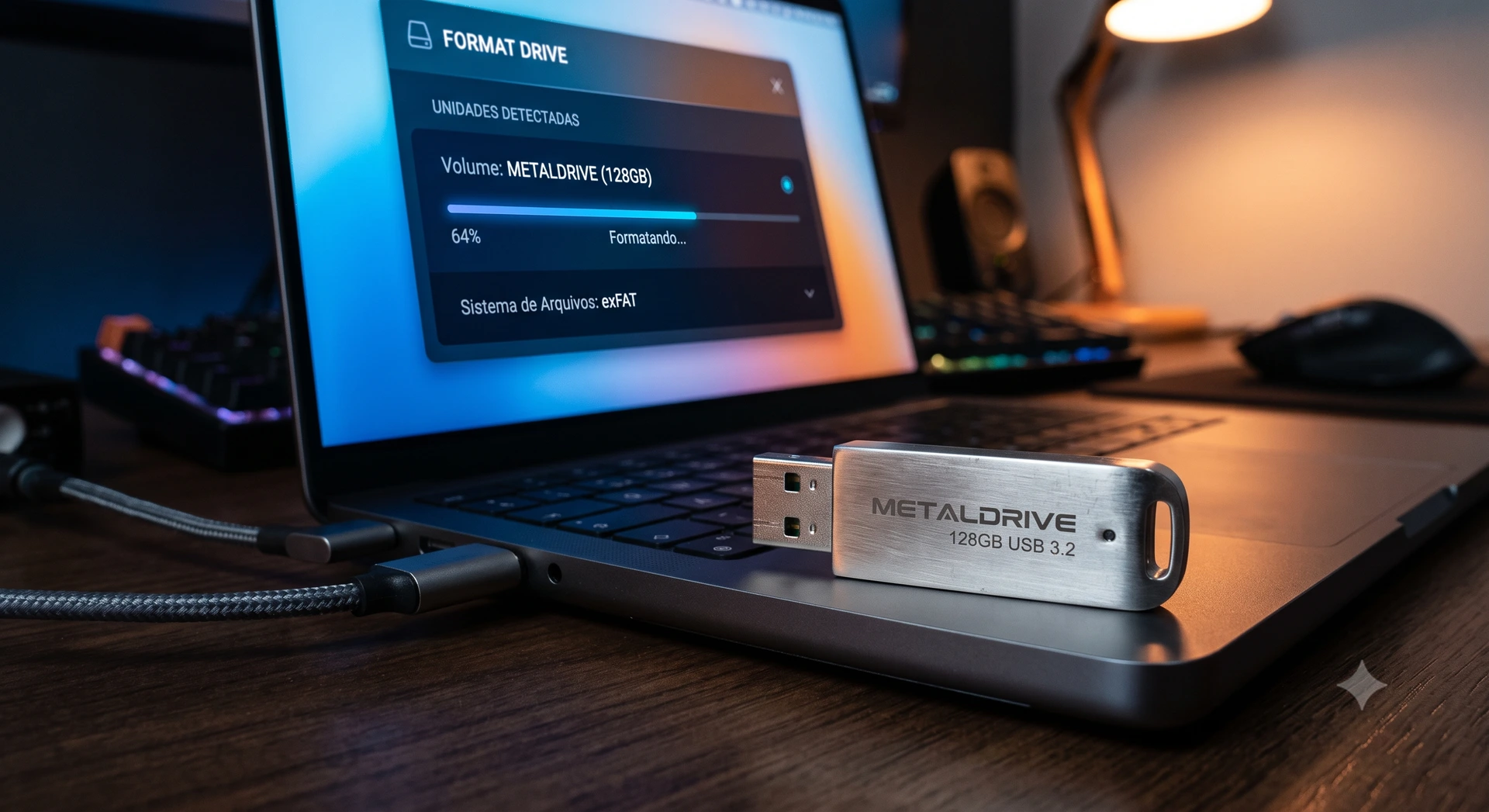 Pendrive conectado a um notebook para criação do disco de instalação do servidor NAS.