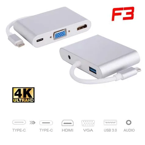 Cabo Adaptador Tipo C P/ Hdmi Vga/usb 3.0/audio 5 Em 1
