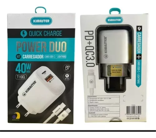 Carregador Cel 1 Usb-c Cabo Lighting 3.0a