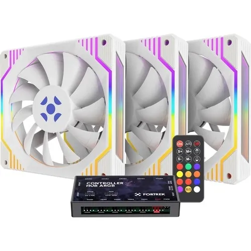 Cooler 120mm Conjunto C/3 Cooler C/ontroladora Argb Branco Fortrek