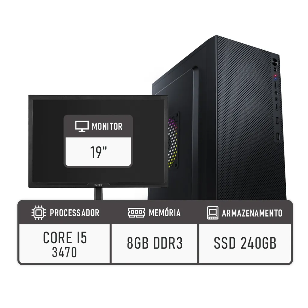 Computador Intel I5 3470 8gb Ssd 240gb + Monitor 19